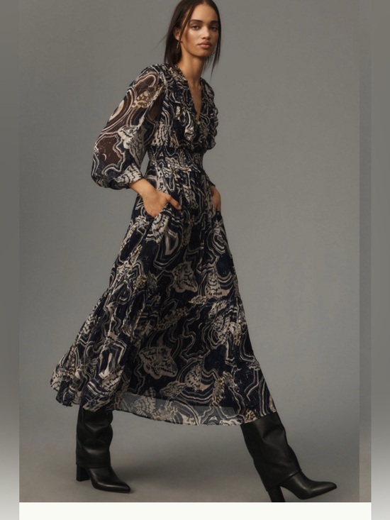 Anthropologie Dresses & Skirts - Anthropologie Printer Johnson Long-Sleeve V-Neck Midi Dress